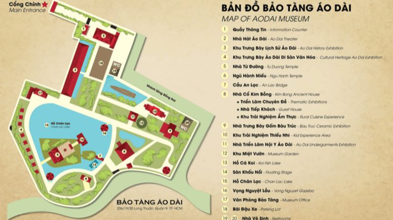 (Bản đồ bảo tàng áo dài được đặt ngay lối vào của bảo tàng)